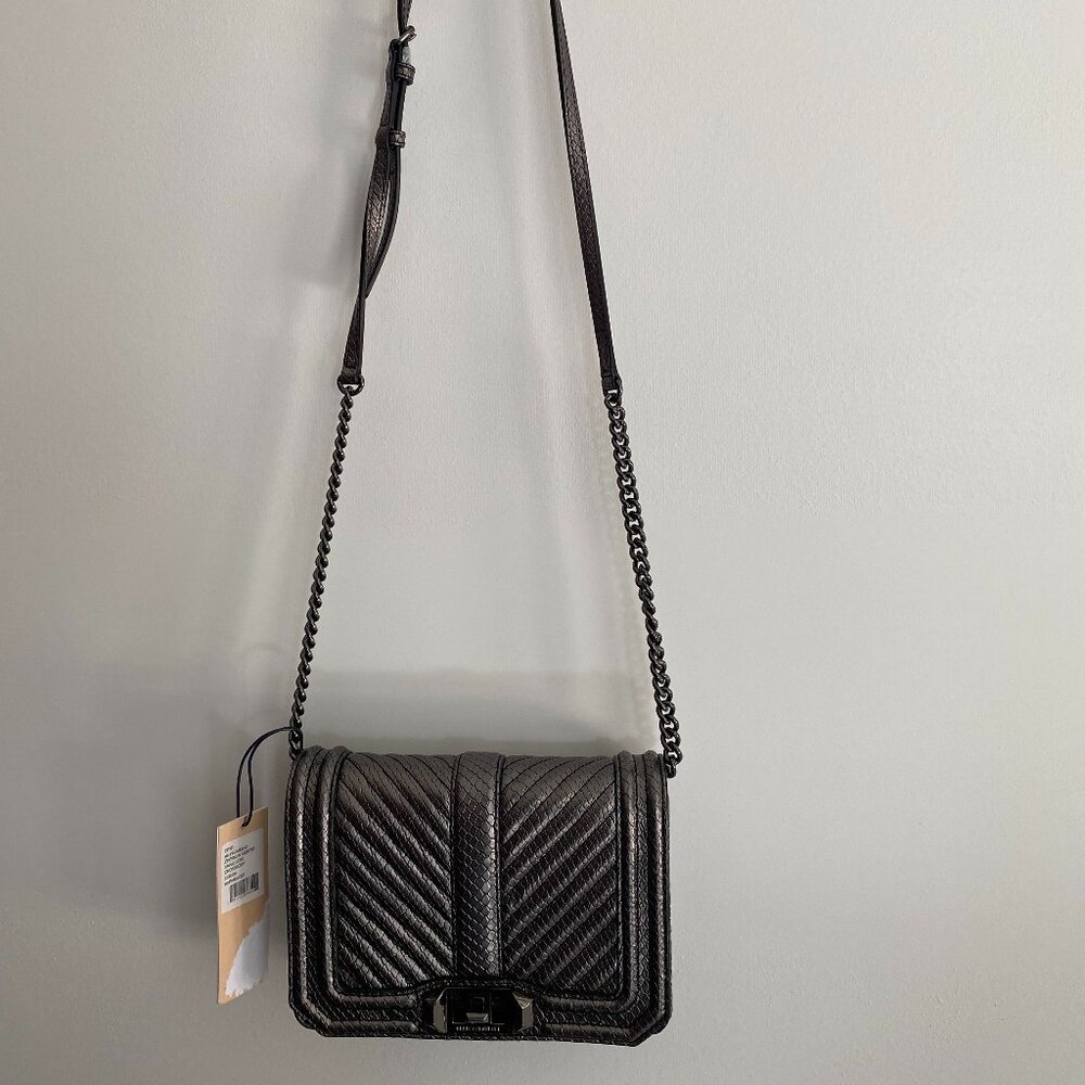 Rebecca Minkoff Chevron Quilted Leather Love Crossbody Shoulder Bag /Chain inset